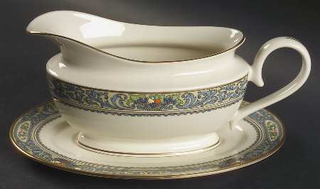 Autumn (Newer, Gold Backstamp) 1999 Shape Gravy Boat & Underplate