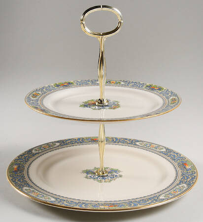 The Autumn (Black Or Green Stamp) 6 5/8"-10"  2 Tiered Serving Tray (Dp, Sp) HC