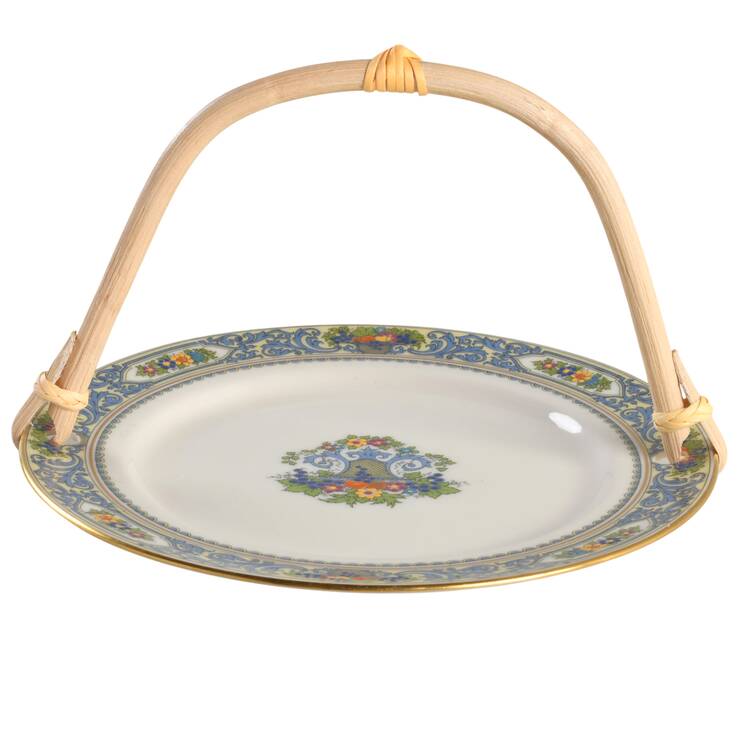 The Autumn (Black Or Green Stamp) 5 3/8"-5 5/8" Bamboo Handled Serving Plate  HC