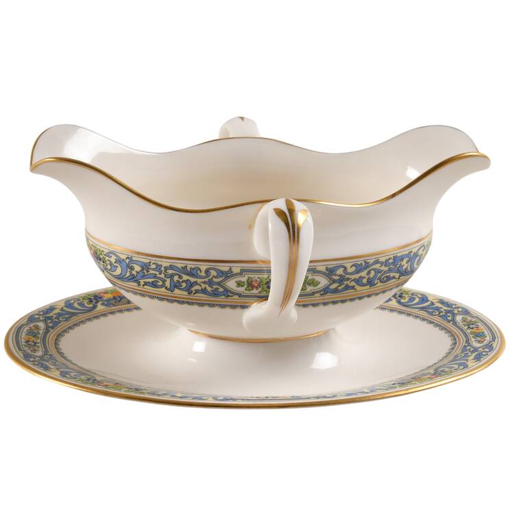 The Autumn (Black Or Green Stamp) Gravy Boat with Attached Underplate