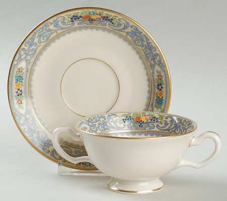 The Autumn (Black Or Green Stamp) Footed Bouillon Cup & Saucer