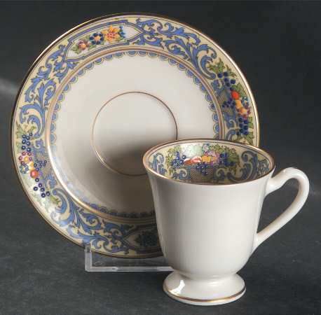 The Autumn (Black Or Green Stamp) Footed Demitasse Cup & Saucer Set