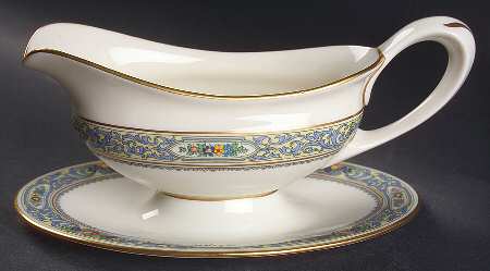 The Autumn (Black Or Green Stamp) Gravy Boat with Attached Underplate