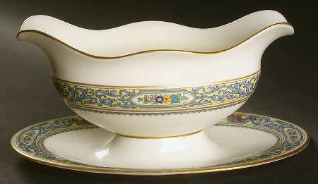 The Autumn (Black Or Green Stamp) Gravy Boat with Attached Underplate