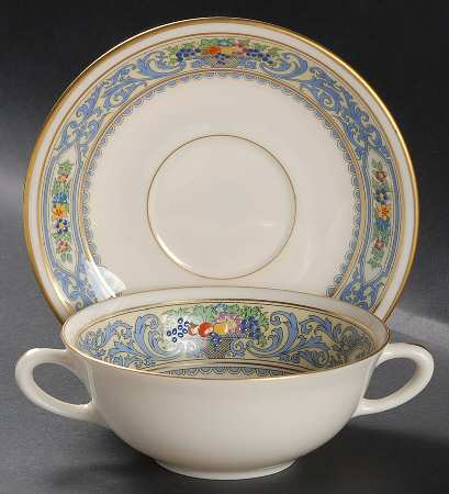 The Autumn (Black Or Green Stamp) Flat Cream Soup Bowl & Saucer Set