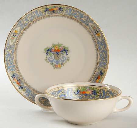The Autumn (Black Or Green Stamp) Flat Cream Soup & Saucer Set