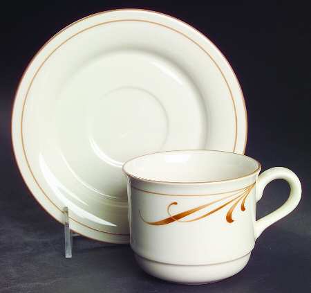 Beige Brushstrokes Flat Cup & Saucer Set