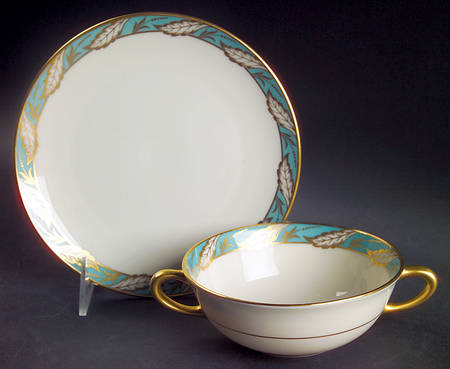 Bellevue Sea Green Flat Cream Soup Bowl & Dessert Plate/Saucer Set