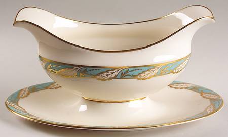 Bellevue Sea Green Gravy Boat with Attached Underplate