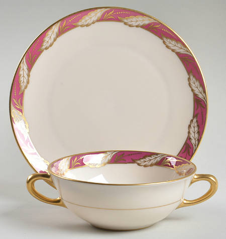 Bellevue Maroon Flat Cream Soup Bowl & Dessert Plate/Saucer Set
