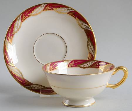 Bellevue Maroon Footed Cup & Saucer Set