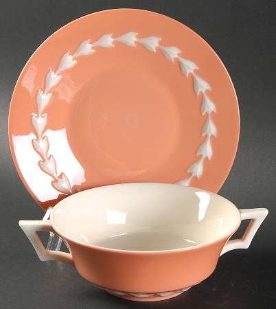 Beltane Coral Flat Cream Soup Bowl & Saucer Set
