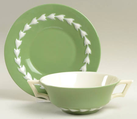 Beltane Green Flat Cream Soup Bowl & Saucer Set