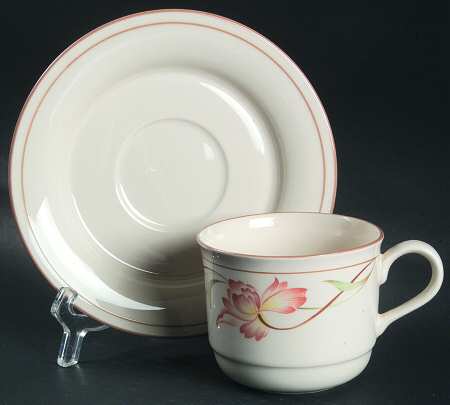 Blossoms on Beige Flat Cup & Saucer Set