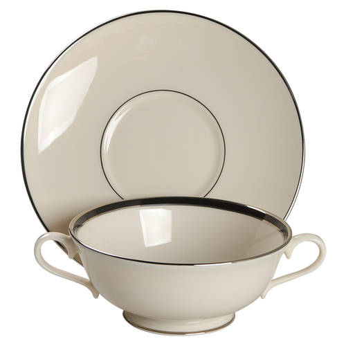 Black Royale Footed Cream Soup Bowl & Saucer Set