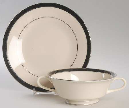 Black Royale Footed Cream Soup & Dessert Plate/Saucer Set
