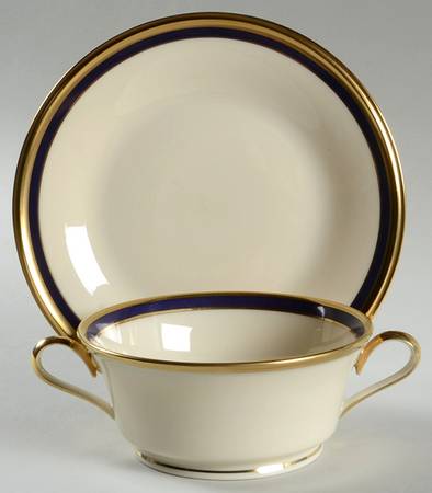 Blue Royale Footed Cream Soup & Dessert Plate/Saucer Set