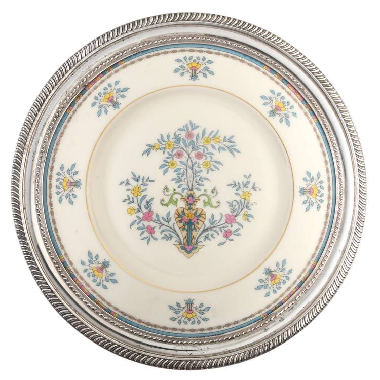 Blue Tree (Gold Trim) Luncheon Plate with Sterling Rim