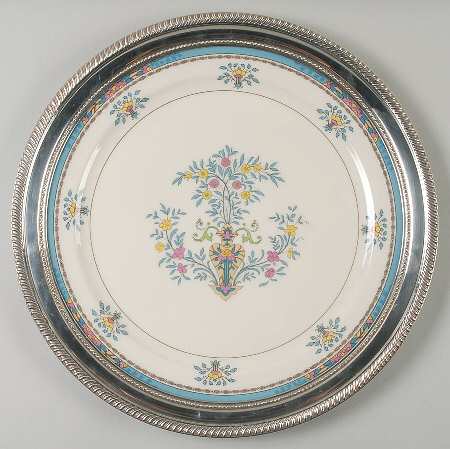 Blue Tree (Gold Trim) 12" Chop Plate/Round Platter W/Sterling Rim