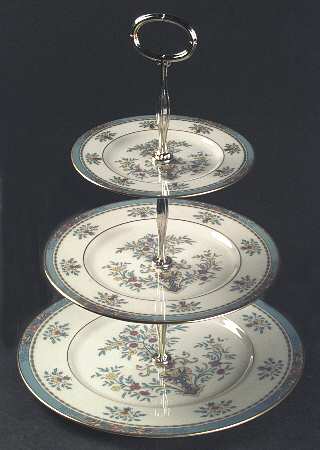 Blue Tree (Gold Trim) 13 7/8"-14 1/4" 3-Tiered Serving Tray(DP,SP,BB) HC