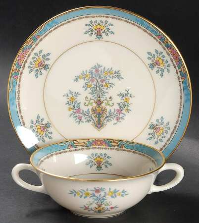 Blue Tree (Gold Trim) Flat Cream Soup Bowl & Saucer Set