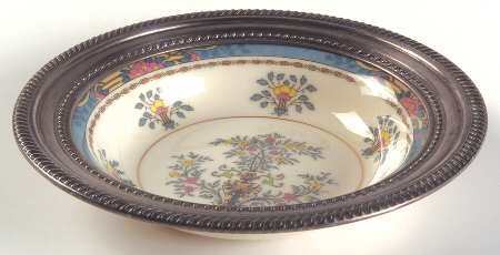 Blue Tree (Gold Trim) Fruit/Dessert (Sauce) Bowl W/Sterling Rim