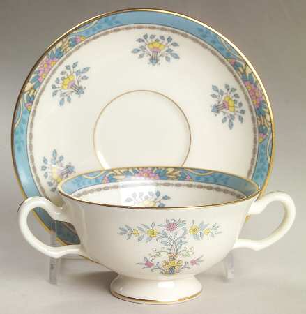 Blue Tree (Gold Trim) Footed Bouillon Cup & Saucer