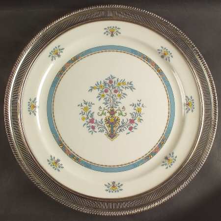 Blue Tree (Gold Trim) 14" Round Chop Platter w/Sterling Rim