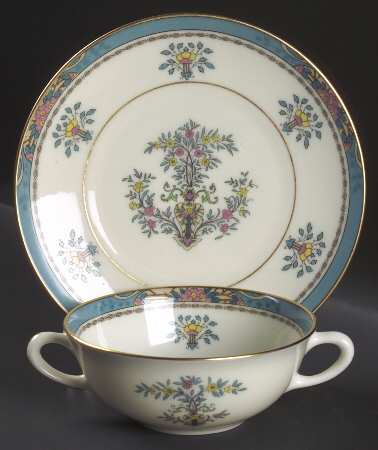Blue Tree (Gold Trim) Flat Cream Soup Bowl & Saucer Set