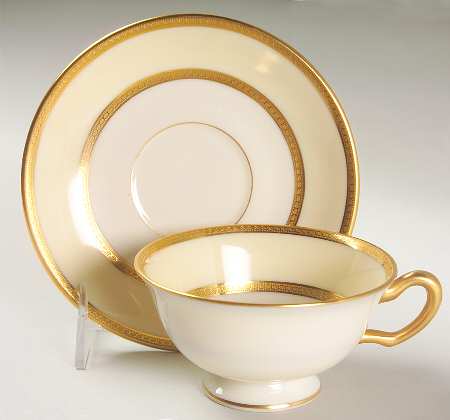 Brookline Cream Border Footed Cup & Saucer Set by Lenox