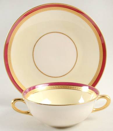 C337r (Maroon) Flat Cream Soup Bowl & Saucer Set