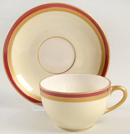 C337r (Maroon) Flat Cup & Saucer Set by Lenox