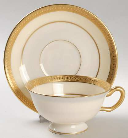 Carolina Cream (Gold Encrusted) Footed Cup & Saucer Set