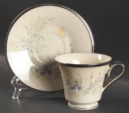 Cinderella (Newer, Platinum Trim) Footed Cup & Saucer Set