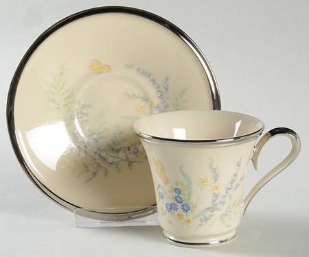 Cinderella (Newer, Platinum Trim) Footed Demitasse Cup & Saucer Set
