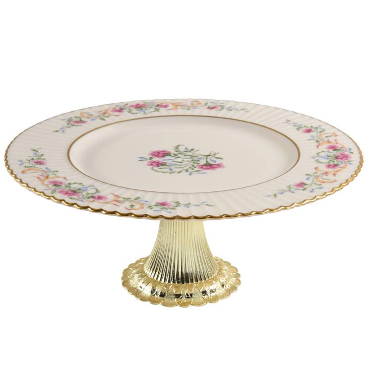Cinderella (Old, Gold Trim) Cake Stand with 4"-5" Metal Pedestal  Hc