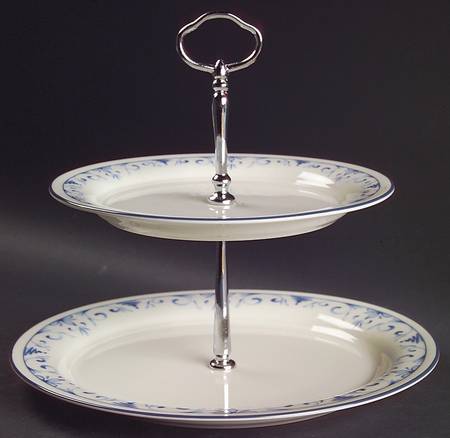 Country Blue 2 Tiered Serving Tray (Dinner & Salad Plate)