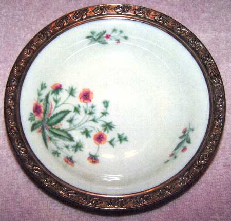Country Garden Fruit/Dessert (Sauce) Bowl W/Sterling Rim