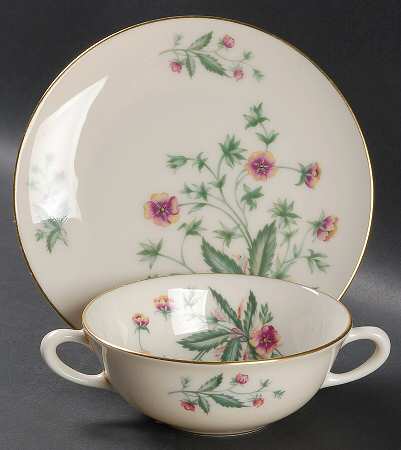 Country Garden Flat Cream Soup Bowl & Saucer Set by Lenox
