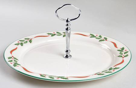 Country Holly Round Serving Plate with Handle (DP)