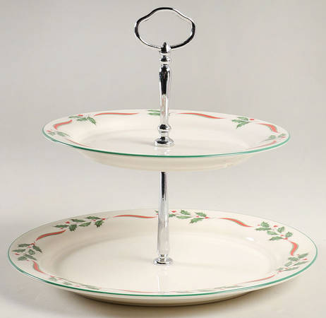 Country Holly 2 Tiered Serving Tray (Dinner & Salad Plate)