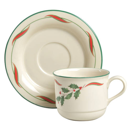 Country Holly Flat Cup & Saucer Set