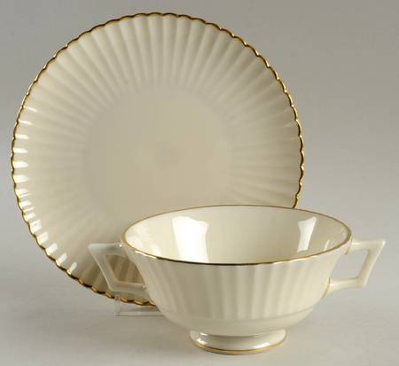 Colonnade Gold Footed Cream Soup Bowl & Saucer Set