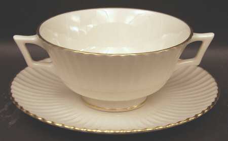 Colonnade Gold Footed Cream Soup Bowl & Saucer Set