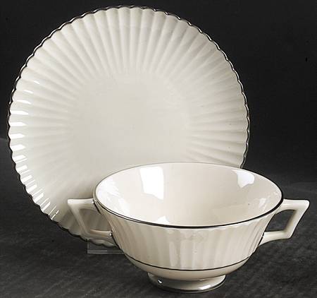 Colonnade Platinum Footed Cream Soup Bowl & Saucer Set