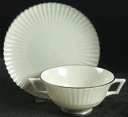 Colonnade Platinum Footed Cream Soup Bowl & Saucer Set