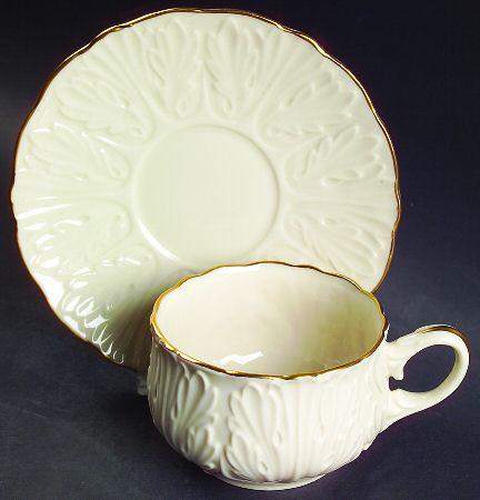 Cottage (Giftware, Gold Trim) Flat Cup & Saucer Set