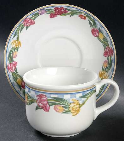 Country Tulips Flat Cup & Saucer Set