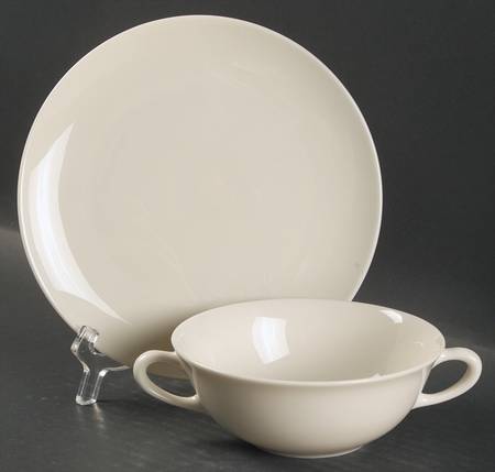 Coupe Off White Flat Cream Soup Bowl & Dessert Plate/Saucer Set