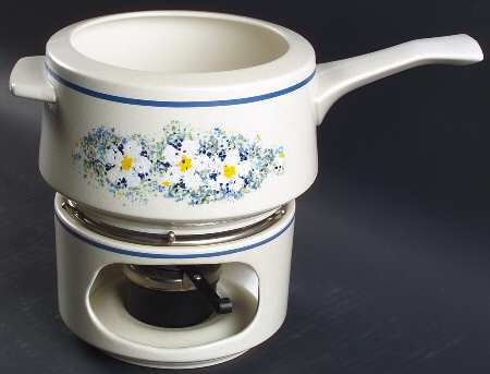 Dewdrops Open Fondue Pot w/Warmer Stand,Metal Rack & Burner